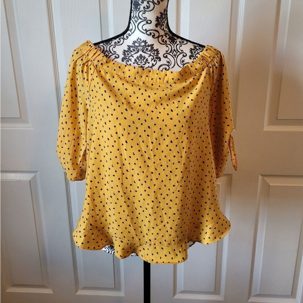 Olivia Grey yellow dotted tie sleeve short sleeve Blouse